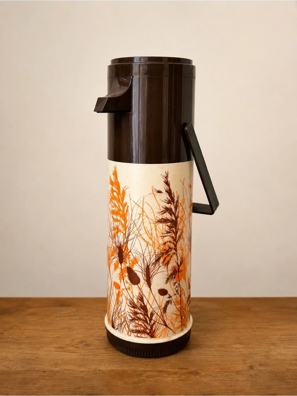 Aladdin Vintage 70s Floral Airpot Thermos Brown Orange